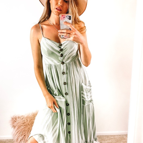 Twilight Gypsy Collective Dresses & Skirts - Sea foam  Stripe Button Down Retro Dress